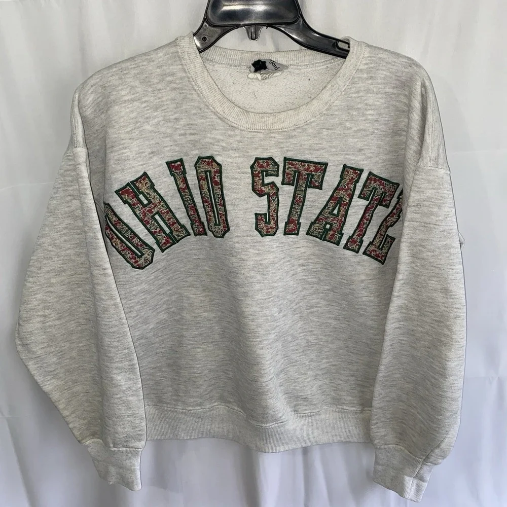 Vintage 90s Ohio‎ State University Buckeyes Floral Cropped Sweatshirt L Made USA